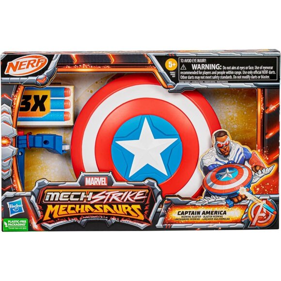 Marvel Mech Strike Mechasaur Captain America Nerf Blaster Shield Darts Wings Set - Picture 1 of 12